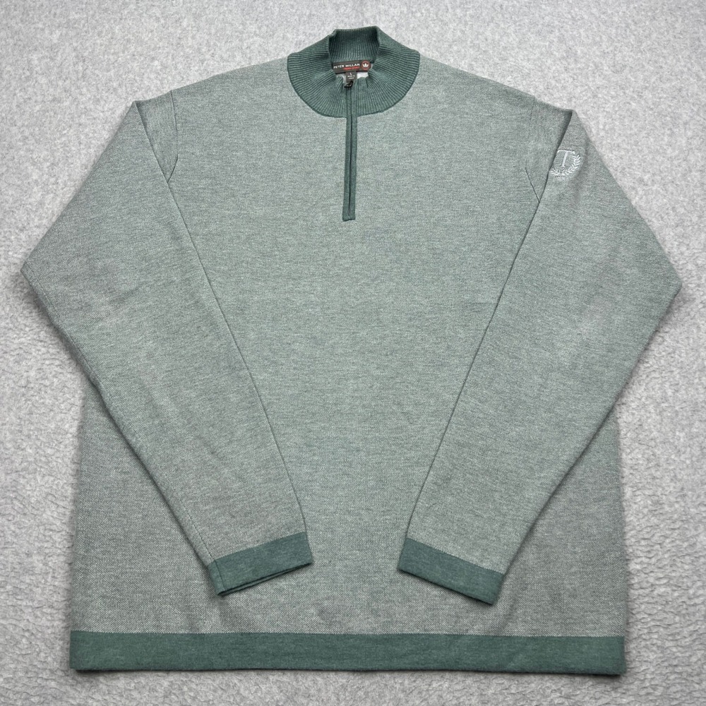Peter Millar Sweater Mens Large Green 1/4 Zip Pullover Golf Crown Sport MF16ES04